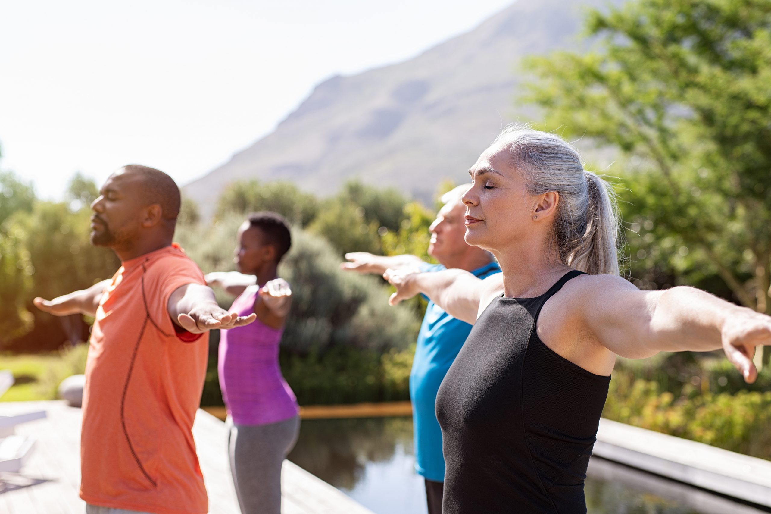 group practicing yoga